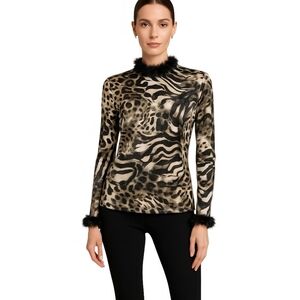 Black and Cream Blouse Plush Soft Texture. Size 12